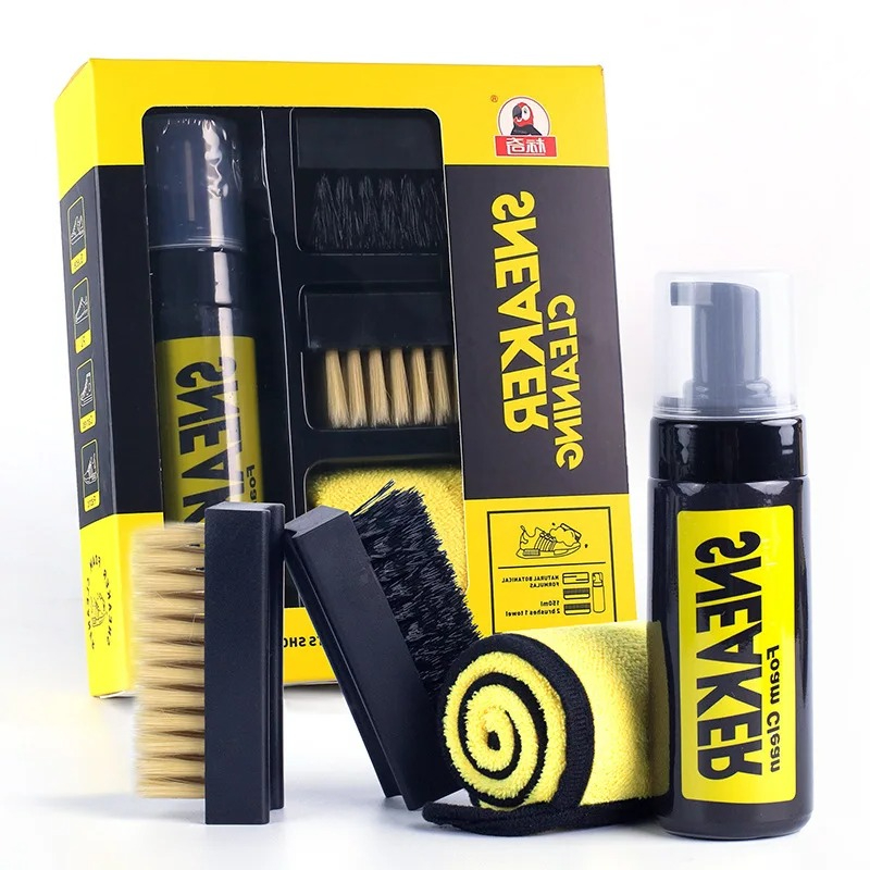 Sneaker Care White - ชุดทําความสะอาดรองเท้าผ้าใบโฟมไร้น้ํา 150 มล. พร้อมแปรงและผ้าสําหรับรองเท้าสีขาวรองเท้าหนังนิ่มซักแห้ง