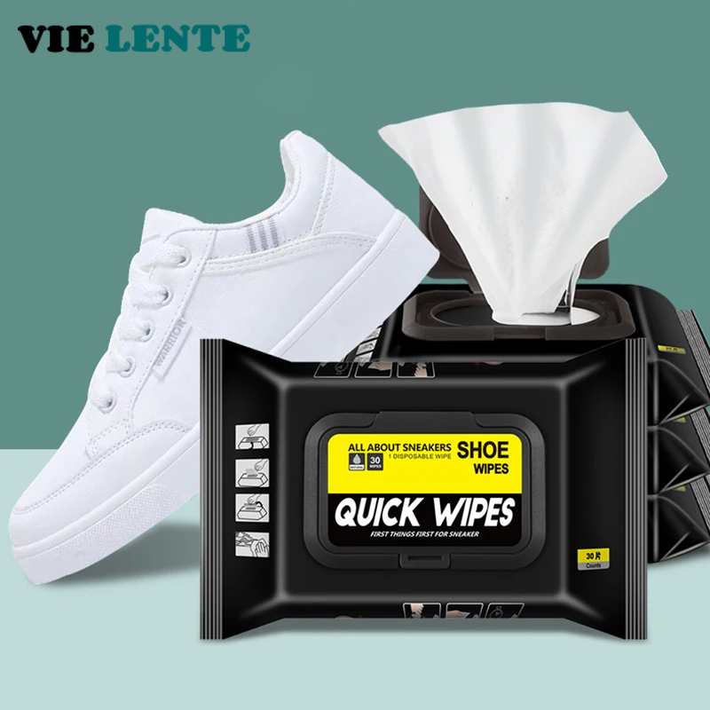 Sneaker Care White - 12 ชิ้น/30 ชิ้นทิ้งรองเท้าผ้าเช็ดทําความสะอาดแบบพกพาสีขาวรองเท้าทําความสะอาดผ้าเช็ดทําความสะอาดรองเท้าผ้าใบทําความสะอาด Quick เช็ดเปียก VIE